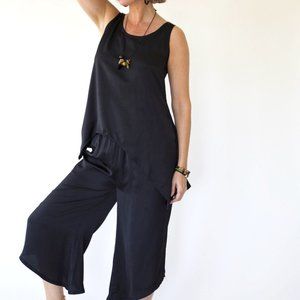 Casual Summer Capri Super Soft Pants Elastic Waist Beach Cropped Wide Leg Loose